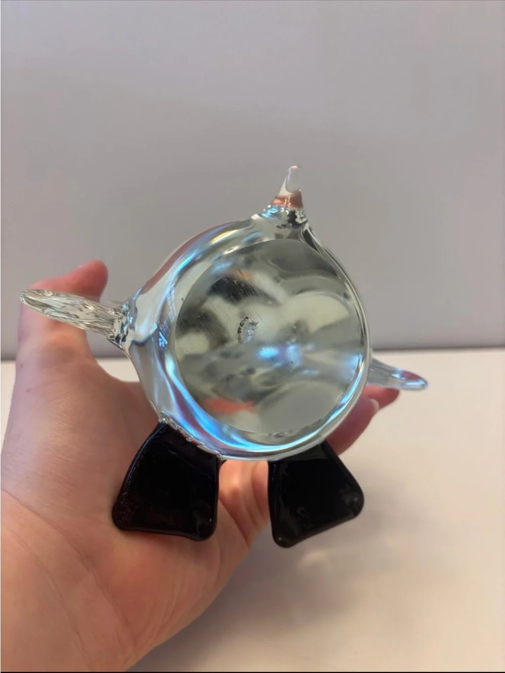 Clear Glass Penguin Fish Ornament with Orange Accent
